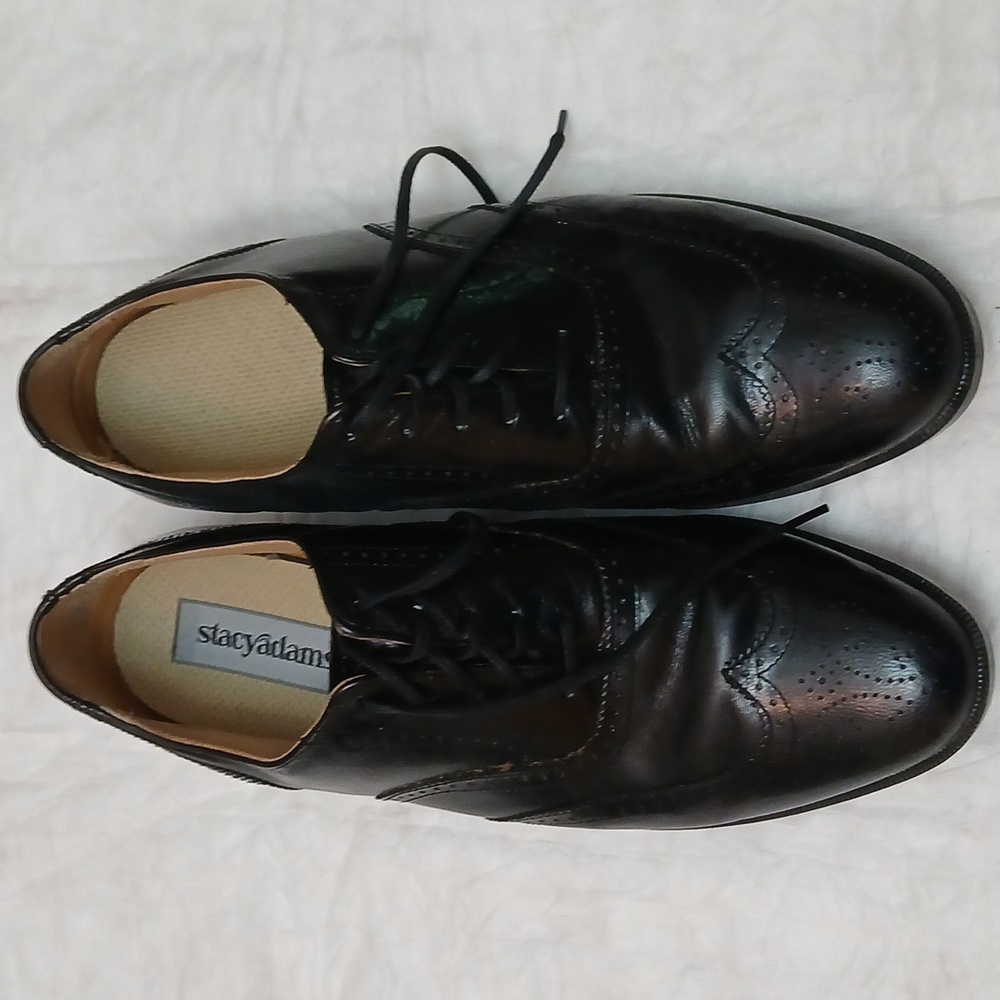 Stacy Adams Leather Wingtip Shoes, Black, 9.5M - Picture 2 of 10